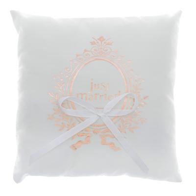Santex Bruiloft/huwelijk trouwring kussentje - wit/rosegoud - Just Married - 18 x 18 cm