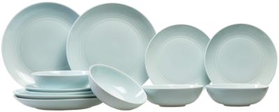 Gordon Ramsay Serviesset Maze - Blauw - 12-delig / 4 personen - 4 dinerborden, 4 ontbijtborden en 4 kommen