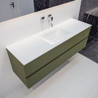 Mondiaz Vica Cloud badmeubel groen mat 150 cm 2 lades solid surface enkele spoelbak midden zonder kraangat