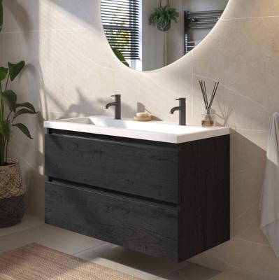 Saqu Gaia voorgemonteerd badmeubel met zwarte greeplijst incl. matte wastafel 100,5x51cm eiken zwart