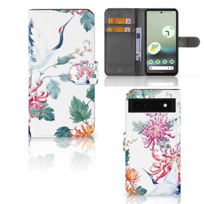 Google Pixel 6A | Telefoonhoesje | Met pasjeshouder | Bird Flowers