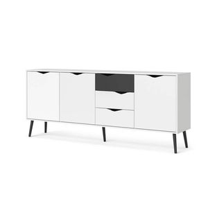 Napoli dressoir 195 cm met 3 deuren en 3 lades zwart/wit.