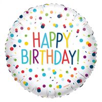 Folieballon Confetti Print Happy Birthday Wit - 45cm