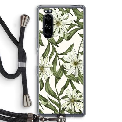Wit bloemenpatroon: Sony Xperia 5 Transparant Hoesje met koord