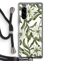 Wit bloemenpatroon: Sony Xperia 5 Transparant Hoesje met koord