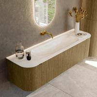 Badmeubel Mondiaz Kurve-Dlux | 160 cm cm | Meubelkleur Dusk | Wastafelkleur Ostra | Solid surface | Wasbak midden spoelbak | Zonder kraangat(en)