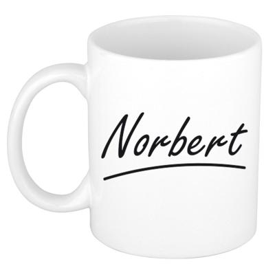 Norbert Naam koffiemok - beker - met sierlijke letters - wit - 300 ml - Cadeau - Heren Norbert Naam koffiemok - beker - met sierlijke letters - wit - 300 ml - Cadeau - Heren
