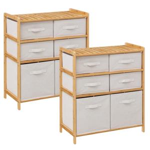 Opbergkast met 6 polyester manden - 2x - 3 lagen - bamboe - beige - 66 x 33 x 78 cm