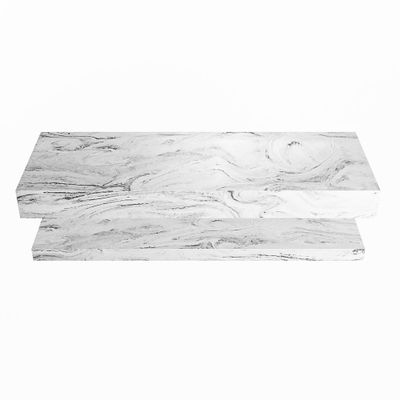 MONDIAZ ALAN-DLUX 130cm planchet Glace. Vrijhangende wastafel CLOUD rechts zonder kraangat, kleur Glace.