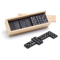 Domino spel 28x stuks steentjes in houten kistje   - - thumbnail