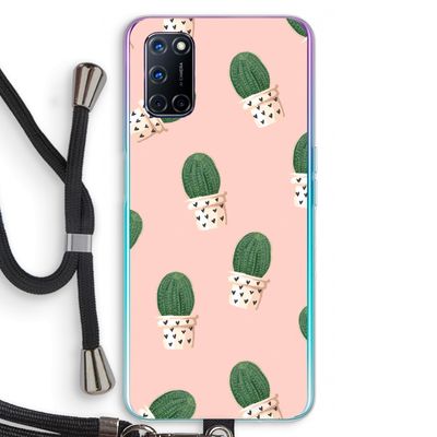 Cactusprint roze: Oppo A92 Transparant Hoesje met koord