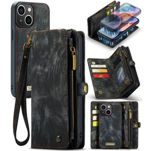 Caseme - iPhone 15 Plus - Vintage 2 in 1 portemonnee hoes - Zwart