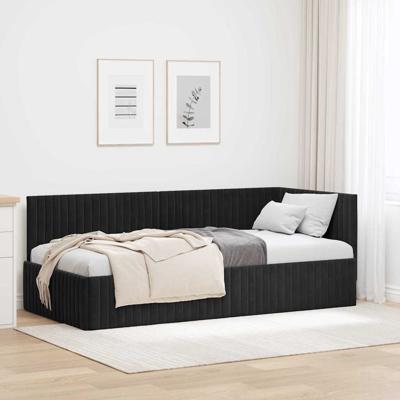 Hoekbedframe met hoofdeinde Zwart 90 x 200 cm Fluweel