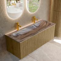 Badmeubel Mondiaz Kurve-Dlux | 120 cm | Meubelkleur Dusk | Wastafelkleur Sombra | Solid surface | Wasbak midden spoelbak | 2 kraangaten