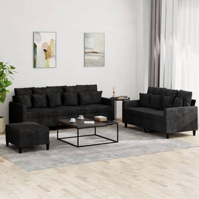 3-delige Loungeset met kussens fluweel zwart