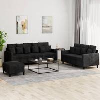 3-delige Loungeset met kussens fluweel zwart 3-delige Loungeset met kussens fluweel zwart