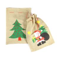 Kerst cadeauzak - kerstman print - 60 x 90 cm - jute - met trekkoord - kerstcadeaus zak