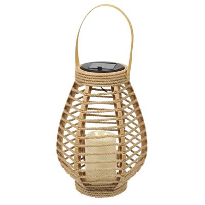 Home deco factory Zonnelantaarn tafellamp - Solar - rotan - 26,5 cm - kaarseffect