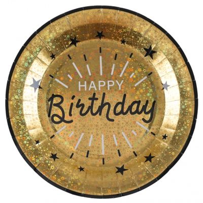 Verjaardag feest bordjes happy birthday - 10x - goud - karton - 22 cm - rond