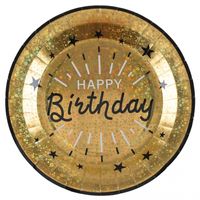 Verjaardag feest bordjes happy birthday - 10x - goud - karton - 22 cm - rond