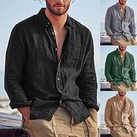 Voor heren Overhemd linnen overhemd Zomer overhemd Strand hemd Zwart Bruin Groen Grijs Lange mouw Effen Kleur Strijkijzer Lente Herfst Buiten Straat Kleding Button-omlaag Lightinthebox - thumbnail