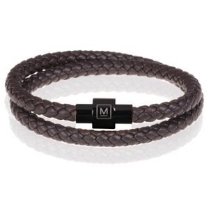 Memphis leren wrap armband Donkerbruin Zwart-22cm