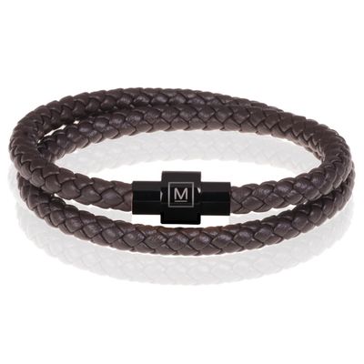 Memphis leren wrap armband Donkerbruin Zwart-24cm