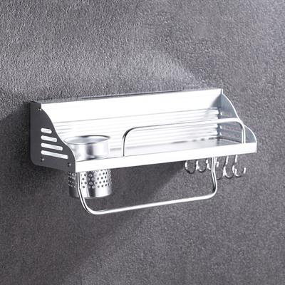 40cm 1 Cup 6 haken multifunctionele keuken ponsen-vrije muur gemonteerde aluminium rand kruiderij houder opslag rek