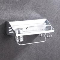 40cm 1 Cup 6 haken multifunctionele keuken ponsen-vrije muur gemonteerde aluminium rand kruiderij houder opslag rek