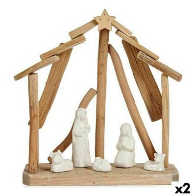 Kerststal set Krist+ 20K074-25 20K074-25 Wit Bruin Natuurlijk Hout Keramisch 25 x 28 x 10 cm (2 Stuks)
