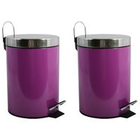 Prullenbak/pedaalemmer - 2x - metaal - paars - 3 liter - 17 x 25 cm - Badkamer/toilet