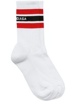 Balenciaga chaussettes rayées à logo imprimé - Blanc