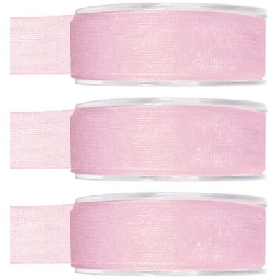 3x Hobby/decoratie roze organza sierlinten 2,5 cm/25 mm x 20 meter