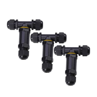 Set 3x Kabelverbinder-T 3 polig IP68 waterdicht zwart 10-12mm kabel