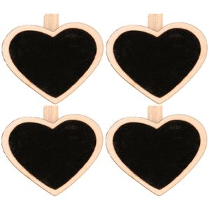 4x stuks houten bruiloft memo bordjes hartjes op knijpertje 5 cm   -
