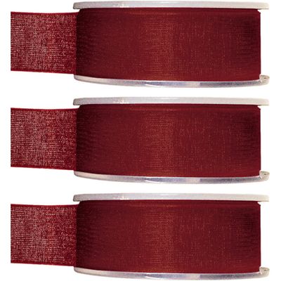 3x Hobby/decoratie bordeauxrode organza sierlinten 2,5 cm/25 mm x 20 meter