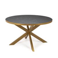 Stalux Ronde eettafel 'Daan' 135cm, kleur goud / zwart marmer