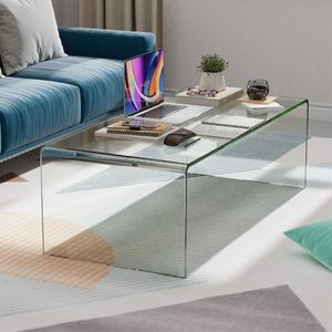 Salontafel van Gehard Glas U-Vormige Bijzettafel Moderne Glazen Tafel Woonkamertafel Koffietafel voor Woonkamer Kantoor 108 x 50 x 35 cm