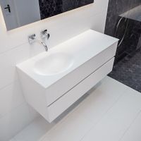 Mondiaz Vica Moon badmeubel wit mat 120 cm 2 lades solid surface enkele spoelbak links zonder kraangat
