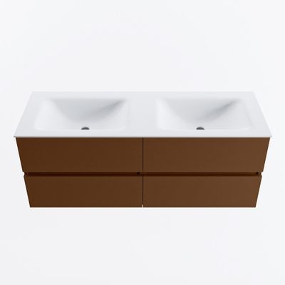 MONDIAZ VICA 130cm badmeubel onderkast Rust 4 lades. Wastafel CLOUD dubbel 2 kraangaten, kleur Talc.