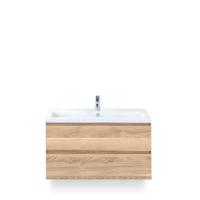 Vogue Badmeubelset 100 cm - Greeplijst in kleur - Grey Oak - Keramische Wastafel Wit 1 kraangat