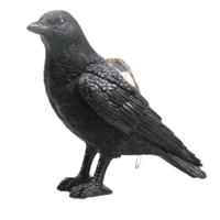 Zwarte Kraai/raaf vogel tuin beeldje - voor binnen/buiten - 24 x 20 cm - dieren tuinbeelden