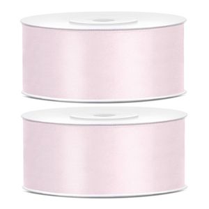 2x Hobby/decoratie poeder roze satijnen sierlinten 2,5 cm/25 mm x 25 meter