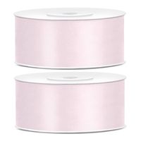 2x Hobby/decoratie poeder roze satijnen sierlinten 2,5 cm/25 mm x 25 meter