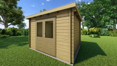 Classicline Blokhut Gelderland vuren groen geïmpregneerd 300x250 cm- Lessenaarsdak- - Van Kooten