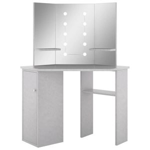 The Living Store Kaptafel Modern Betongrijs - 111 x 54 x 141.5 cm - Met spiegels en LED-verlichting