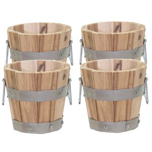 Plantenbak/bloempot - 4x - Barrel - hout - hendels - D15 x H18 cm