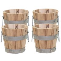 Plantenbak/bloempot - 4x - Barrel - hout - hendels - D15 x H18 cm