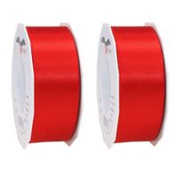 2x Luxe rode satijnen lint rollen breed 4 cm x 25 meter cadeaulint verpakkingsmateriaal - Cadeaulinten