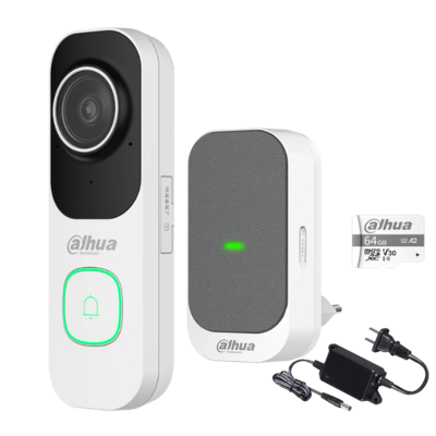 Dahua Slimme WiFi Videodeurbel Set met Gong, Voeding en 64GB SD-kaart (Wit)